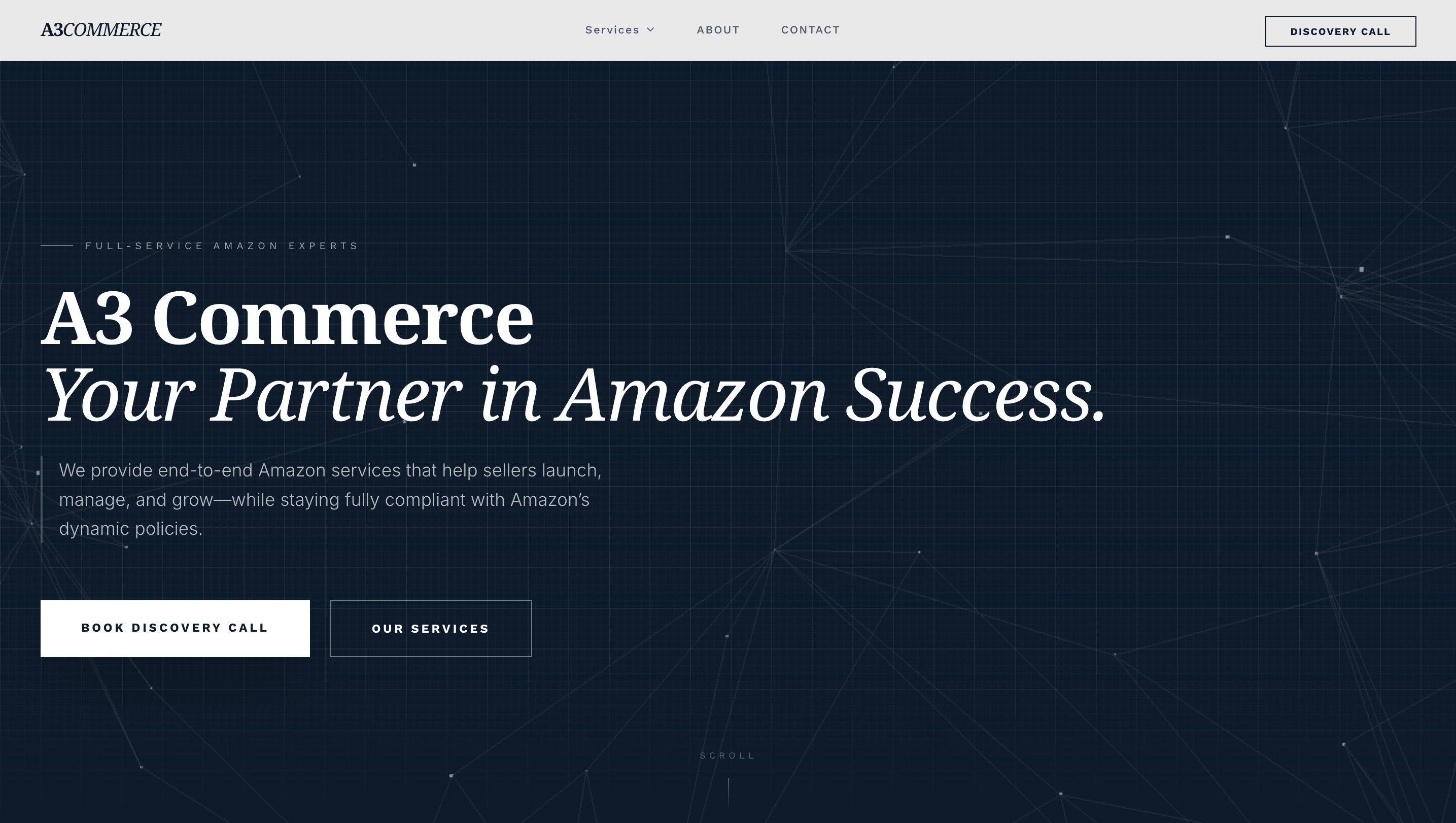 A3 Commerce blueprint-inspired agency homepage