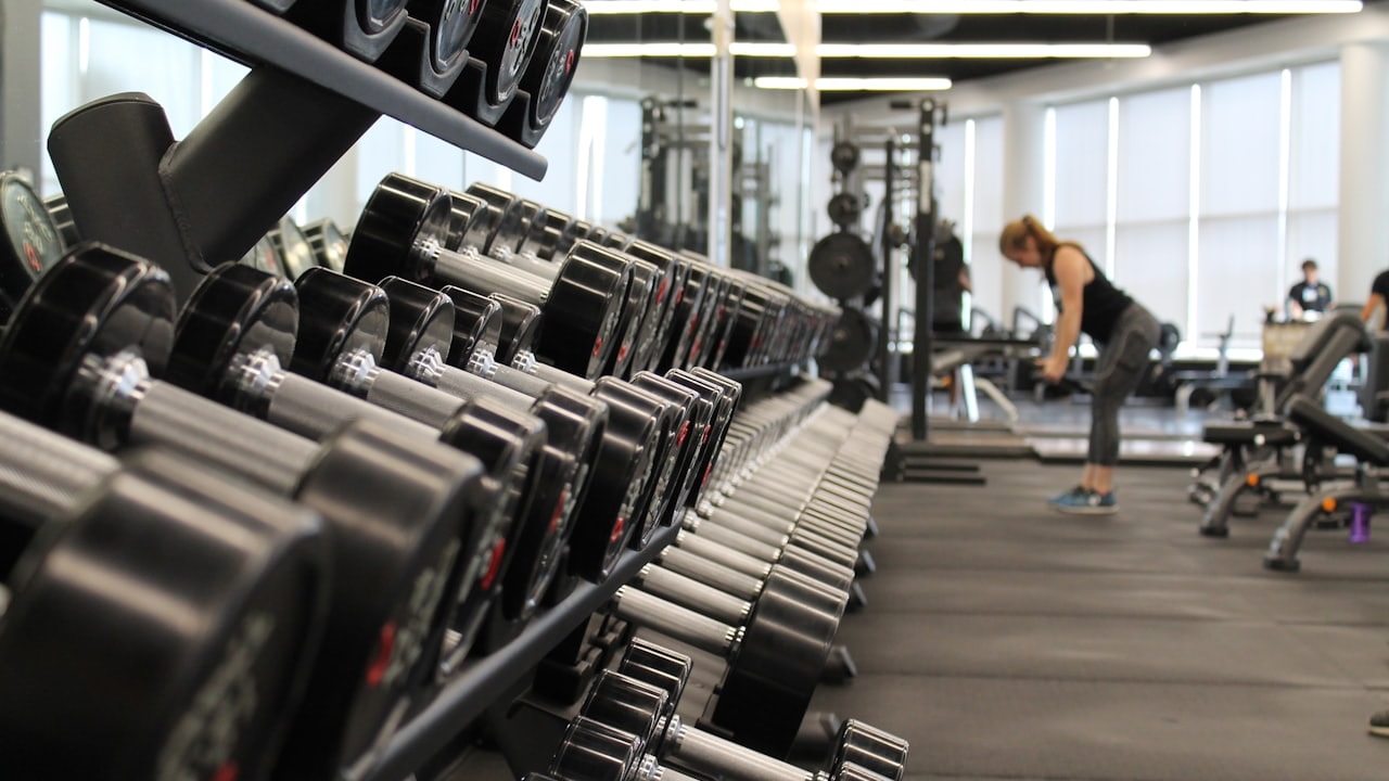 Dumbbell rack in a modern gym