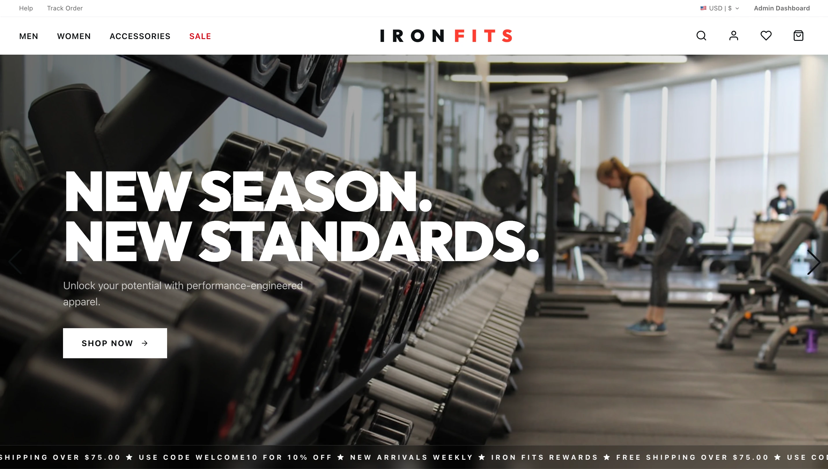 IRONFITS athletic commerce homepage