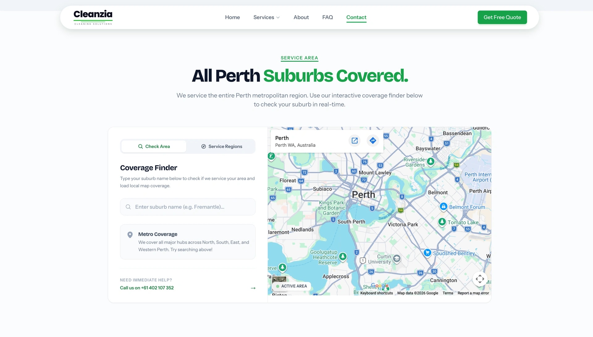 Interactive Perth service area coverage finder and Google Map integration